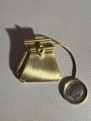 Vintage Tona Coin Purse And Real Dime Brooch Pin Brass