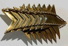 Vtg MCM Brutalist Gilt Sawtooth Brooch Pendant Architectural Gold Tone