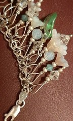 VTG Sterling Charm Braclet Pastel Dangle Opalescent Beads Flower Glass Lampwork