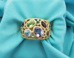 Silver Vermeil WIDE Multi-Gemstone Band-Sterling Silver-Gold Plated-Over 1tcw