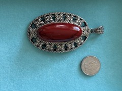 Vintage Mexico Sterling Silver Red Jasper Gemstone Pendant 925