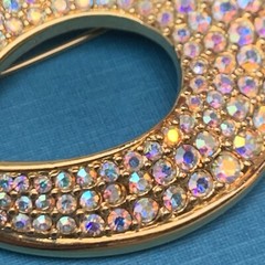 Swarovski Signed Brooch Pin Blue Green Crystal Peacock Rain Drop Iridescent