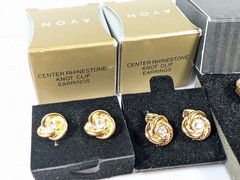 Vtg New Avon Rhinestone Fantasy Center Rhinestone Knot CLIP Earrings Lot 1990s