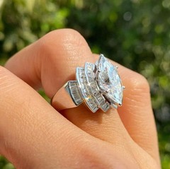 Art Deco Style Marquise Cut Lab-Grown Diamond 14K White Gold FN Engagement Ring