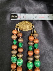 Vintage Multi Strand Beaded Necklace Wood Faux Malachite Cork Boho Statement