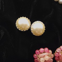 VINTAGE BEADED CLIP ON EARRINGS LOT ONE SIGNED WEST GERMANY