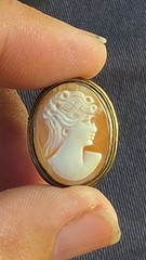 Vintage Cameo Brooch Pair Antique Style Estate Jewelry Filigree Amber Glow Lot