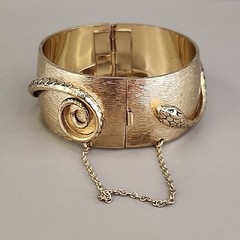 Vintage Whiting & Davis Snake Bangle Bracelet Serpent Brushed Gold Tone 6″