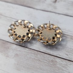 Vintage Stud Earrings For Pierced Ears Dark Blue with Chain Like Halo 1.25″