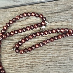 Faux Chocolate Pearl Necklace Double Strand Beaded Wire