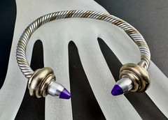 Taxco Mexico 925 Signed Sterling Brass Twisted Cable Cuff Bracelet Sugilite Ends
