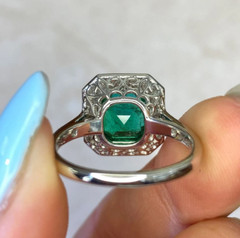 2.50 Ct Art Deco Style Emerald & Lab-Created Diamond Halo Accent Ring 925 Silver
