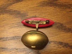 Vintage Estate Dangle Football Brooch Red Bar At Top Of Piece