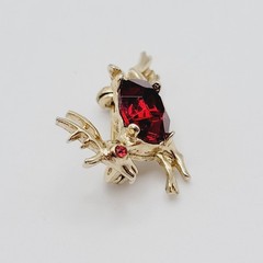 Vintage Red Rhinestone Reindeer Christmas Holiday Rudolph Brooch Pin Tiny 1 inch