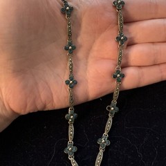 925 STERLING SILVER DECO REVIVAL BLUE STONE MARCASITE FLOWER STATION NECKLACE