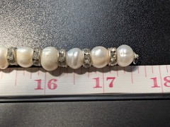 Genuine Freshwater Pearl Necklace Rhinestone Rondelle Spacers Choker 17″