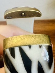 Vintage Zebra Striped Bangle Bracelet Hinged Clamper Boho Cream & Black Chic