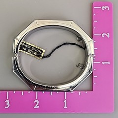 Vintage Hinged Bangle Bracelet Octagon Silver Tone Hong Kong Safety Clasp 6.5″