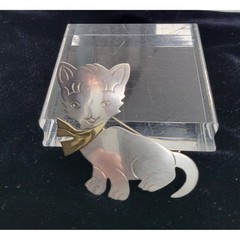 Sterling Silver 925 Kitten Cat Brooch Pin Pendant Vintage Taxco Mexico