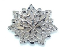50s Vtg Blue AB Aurora Borealis Rhinestone 2.5″ Snowflake Layered Brooch Pin