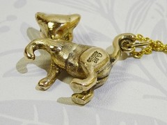 Georg Jensen Cat Pendant 9K Gold Ruby Charm Vintage 1963 Rare