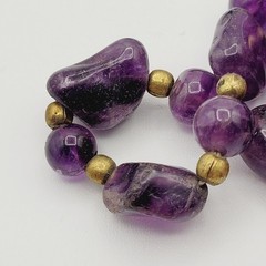 Vintage Amethyst Beaded Necklace Purple 24″ Brass Spacer Beads Natural Nuggets