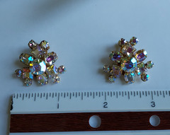 Weiss Aurora Borealis Earrings Prong Set Crystal Vintage Clip On Pair