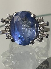Platinum Natural Unheated 14.24 tcw Sapphire & Diamond Ring, GIA Report