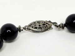 Vintage Black and Snowflake Round & Hexagonal Barrel Obsidian Bead Bracelet