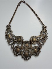 Vintage Style Bronze Filigree Floral Bib Necklace Statement Boho Cottagecore