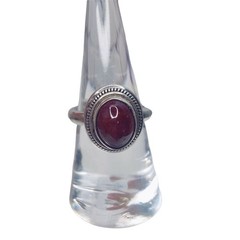 Silver Tone Victorian Style Ring Size 7.5 Round Cut Burgundy Stone Jewelry Vtg