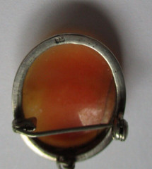 800 Silver Shell Cameo 1 1/8″ Brooch / Pendant Woman Facing Right Victorian
