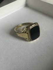 Vintage French Jeweler Astron Charnier Bloodstone Rolled Gold Ring Signed