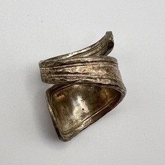 Vintage Barton Spoon Ring Size 8 Silver Plate Brutalist Modernist Artisan Patina