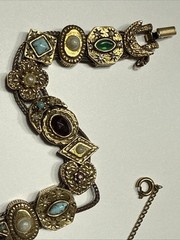 1960’s Goldette N.Y. Victorian Revival Multi-Color Stones Slide Bracelet 7” L