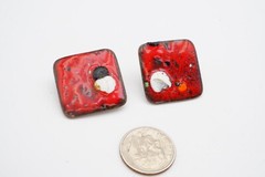 Vintage Clip On Earrings Copper Red Enamel MCM