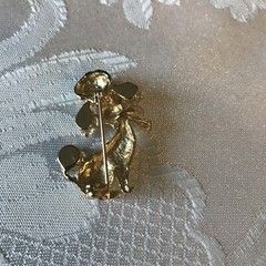 Pretty Poodle Pin/Brooch ruby eyes clear cubic zirconia ears and tail