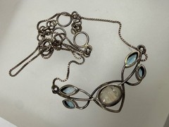 VINTAGE ESTATE STERLING SILVER MOONSTONE CABOCHON BLUE TOPAZ CHAIN NECKLACE 18″