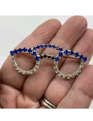 Vintage Rhinestone Blue Glasses Eye Glasses Spectacles Silver Tone Brooch Pin