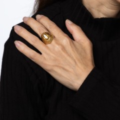 60s Portuguese Citrine Ring 19k Yellow Gold Cocktail Dome Fine Jewelry 7.5