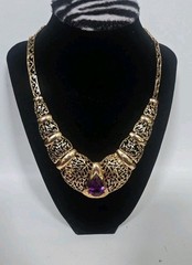 Vintage Large Teardrop Resin Acrylic Amethyst Collar Statement Necklace 18″