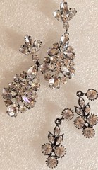 2 Vintage Pairs Of Clear Faceted Rhinestones Dangle Drop Pierced Earrings