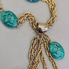 Vintage Celebrity NY Necklace Simulated Jade Green Dangles Gold Tone Layers 20″