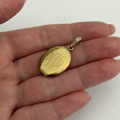 Antique Gold Filled Locket Monogram Etched Puffy Oval Pendant