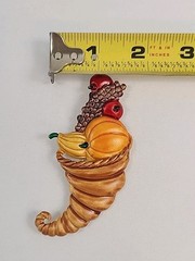 Tona Thanksgiving Autumn Fall Gold Tone Enamel Cornucopia Pumpkin Brooch Signed
