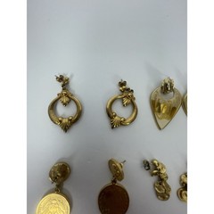 Vintage Mixed Lot 4 Pairs 2 Singles Gold Tone Enamel 1980s 1990s Dangle Earrings