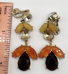 JJG Vtg Clip Dangle Earrings Rhinestone Leaf Drop MCM Mark Beautiful Unique