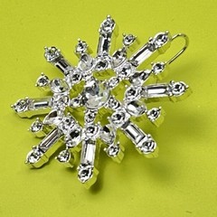 Large HHH Snowflake Rhinestone Earrings Silver Tone Pierced 2″ Diameter