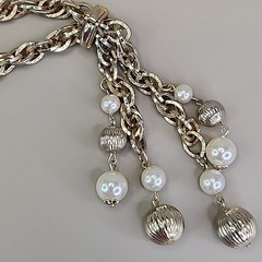Vintage Slider Rope Necklace Tassel Faux Pearls Ribbed Ball Beads Chunky 28″