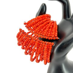 Vintage Coral Beaded Stack Cuff Wrap Bracelet Multi Strand Seed Bead Stretchable